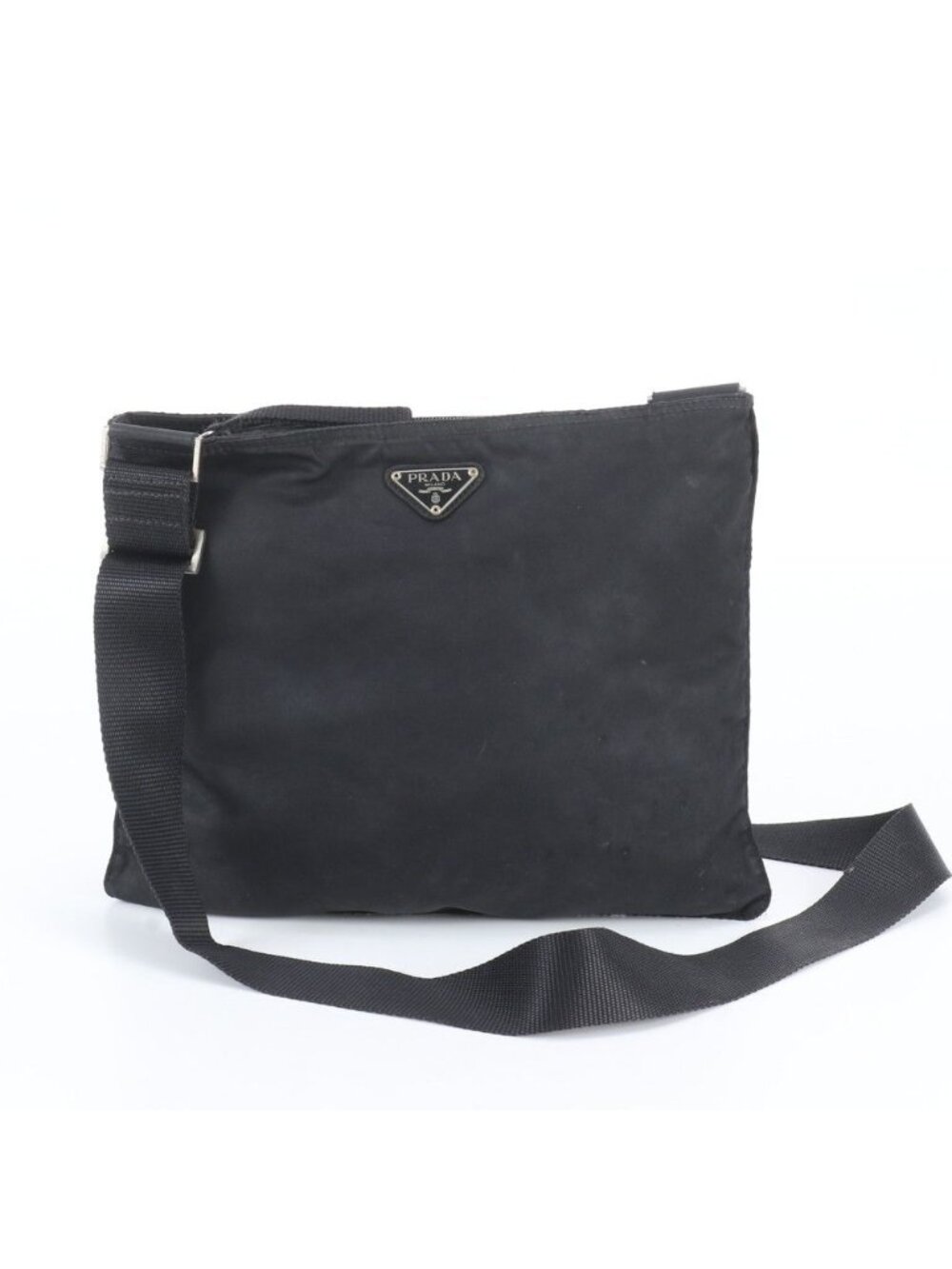 Prada White Tag Tessuto Nylon Triangle Logo Leather Shoulder Bag